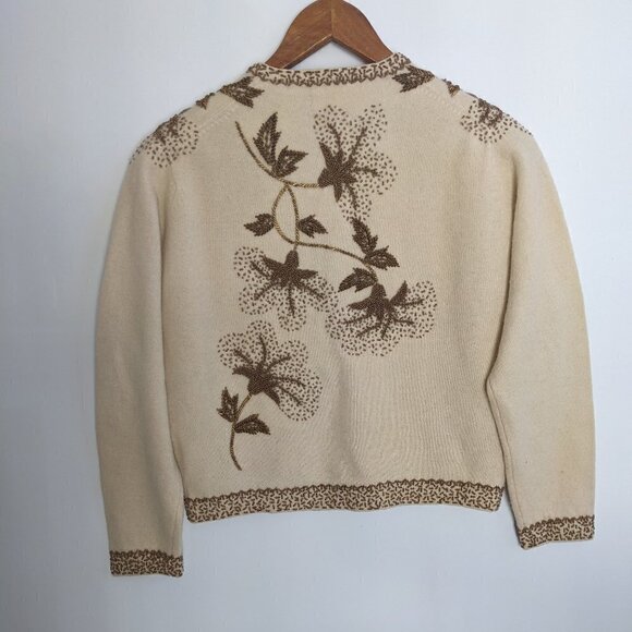 Vintage 1940s Hand Beaded Lambs Wool and Angora Cardigan Sweater - Picture 8 of 12